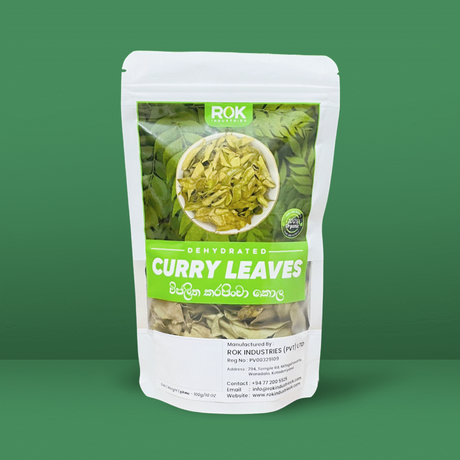 Dehydrated curry leaves in branded packaging