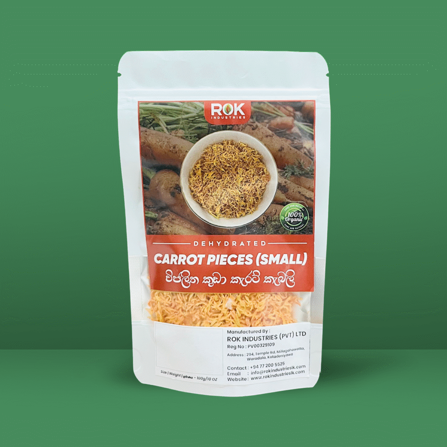 Packaged dehydrated small carrot pieces